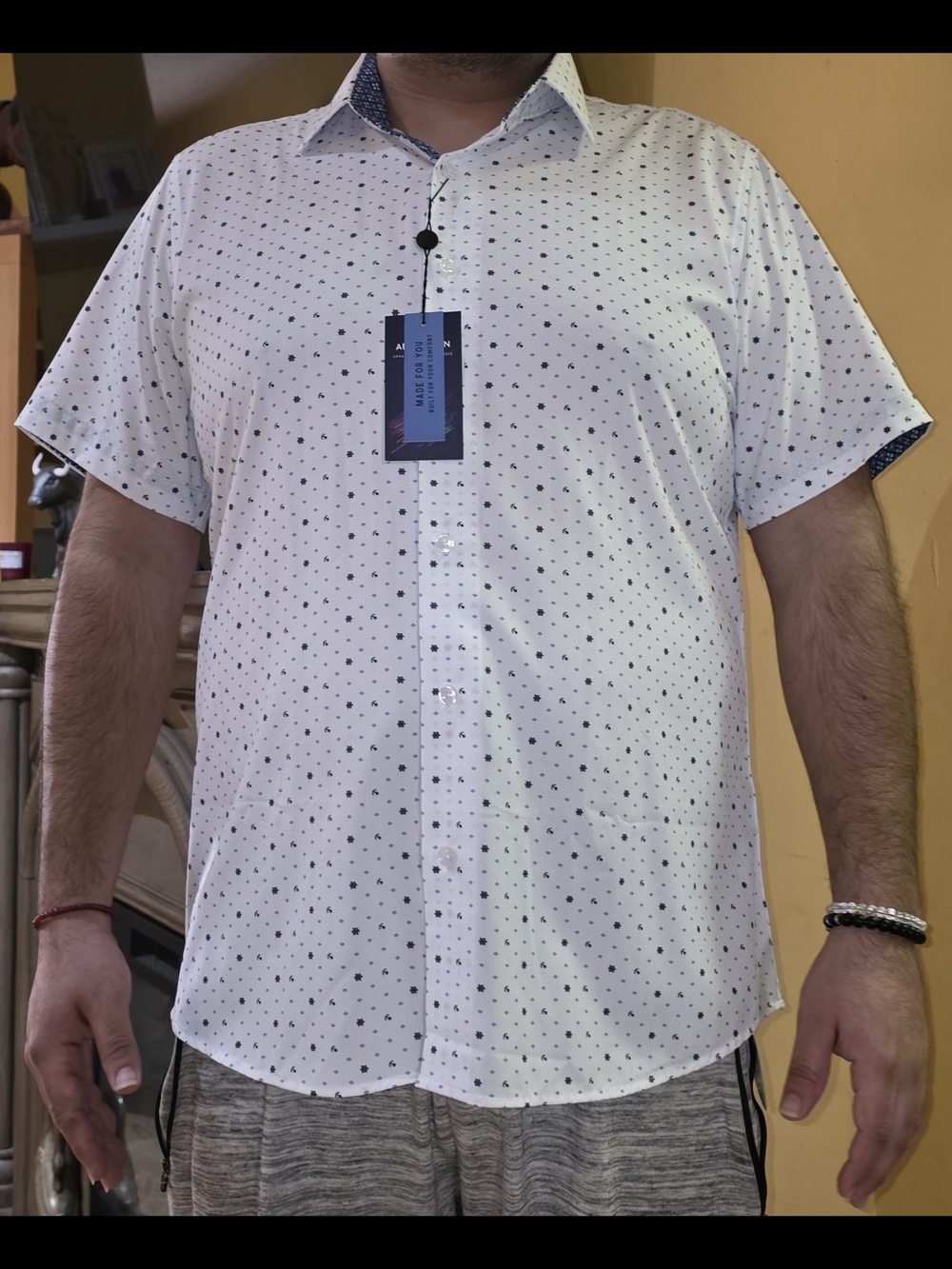 Men's Short Sleeve Dot-Print Button-Down Shirt